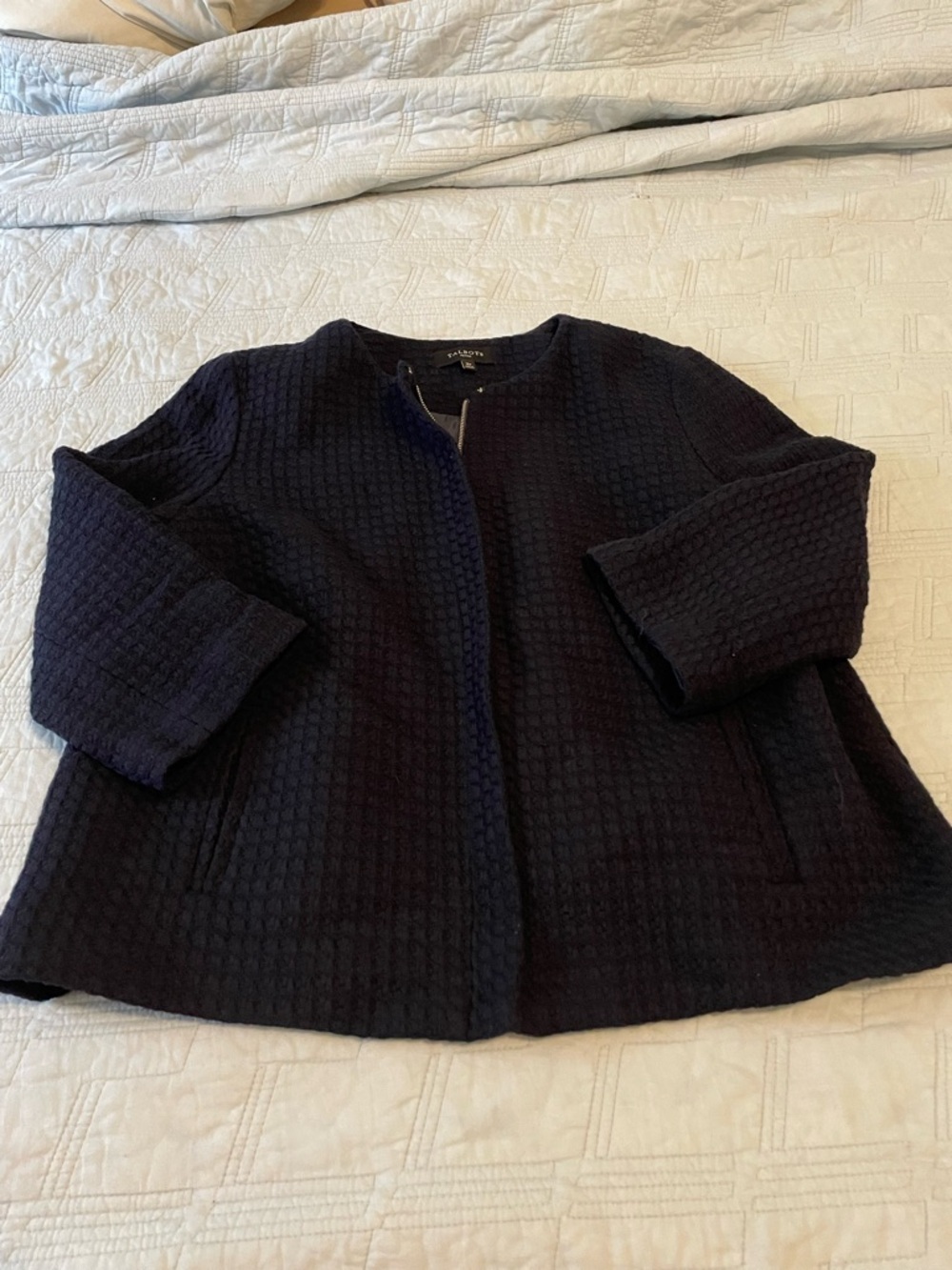 Talbots Navy Textured Open-Front Jacket